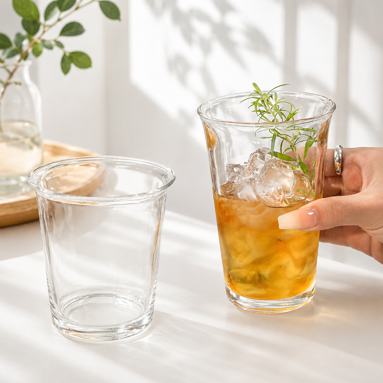 Minimalist Clear Glass Tumbler 350ml – Modern Drinking Glass for Coffee, Milk, Juice & Iced Beverages  Nordic Style Transparent Glass Cup – Heat Resistant Water Tumbler for Coffee, Tea, Juice and Everyday Use